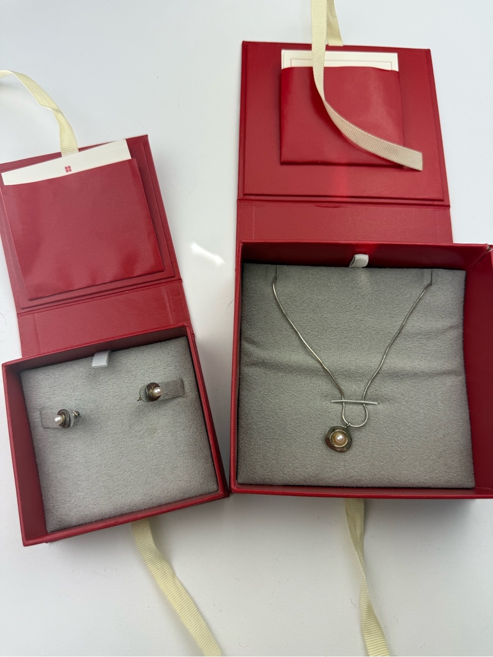 Red Envelope pearl & sterling silver necklace & earrings